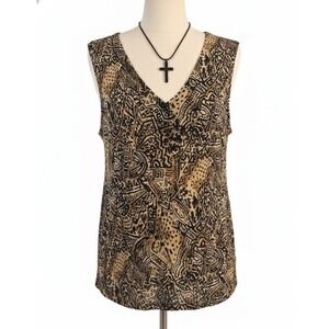 Brown and Black Pattern Blouse Medium‎ 90's Stretchy Sleeveless Indie